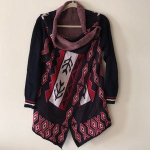 Geo Aztec waterfall/cowl cardigan sweater size M/L